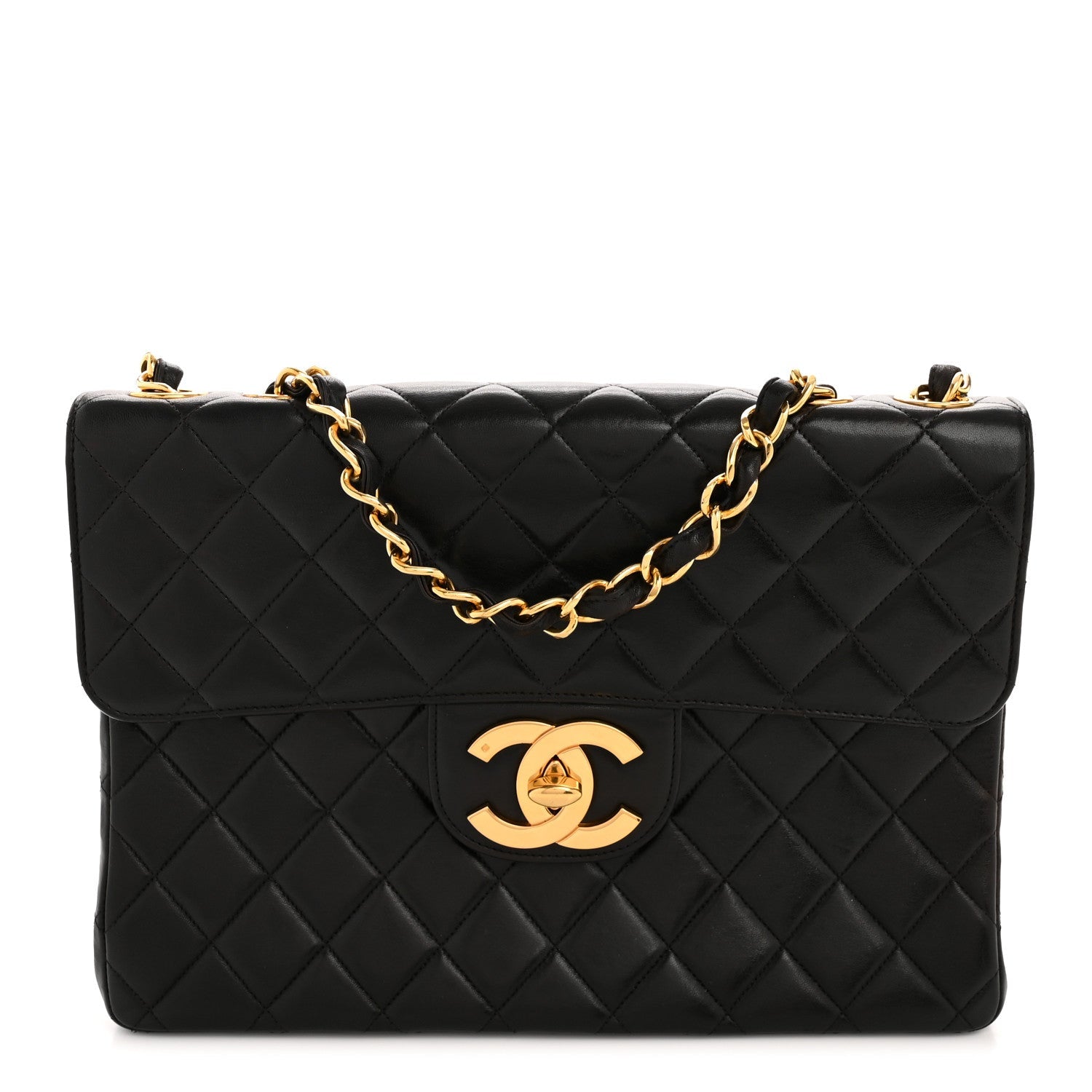 Lambskin Quilted XL Jumbo Single Flap Black