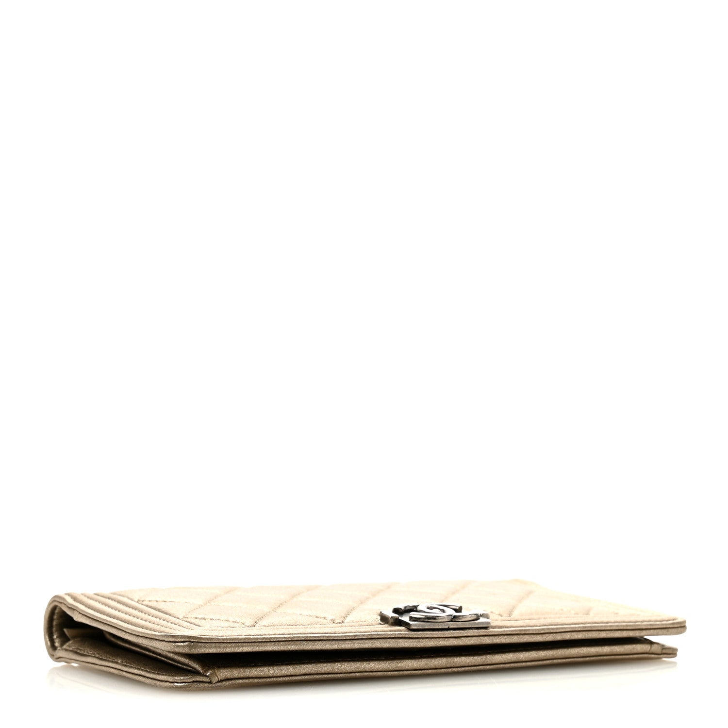 Metallic Lambskin Quilted Boy Yen Wallet Gold