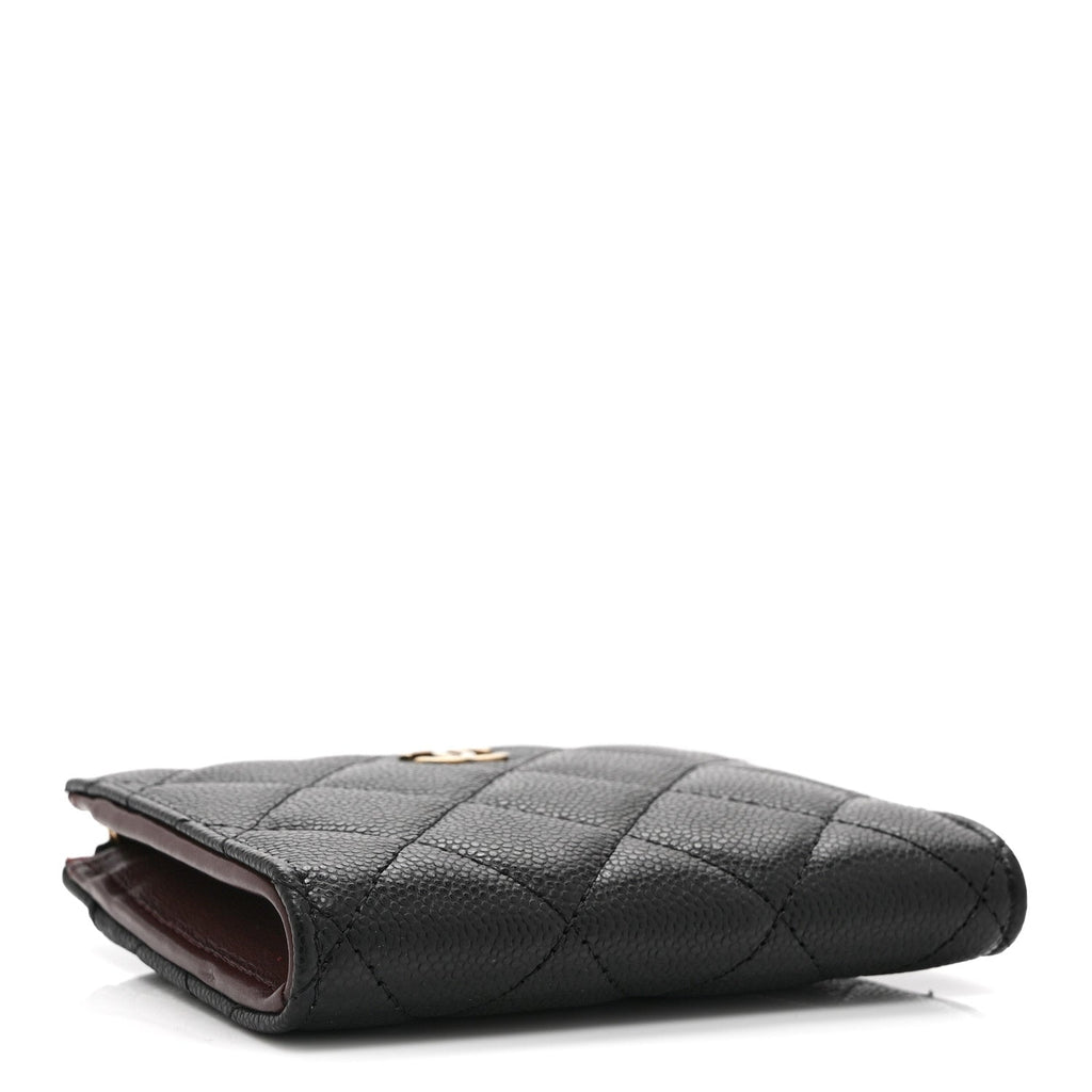 Caviar Quilted CC Zip Around  Holder Wallet Black
