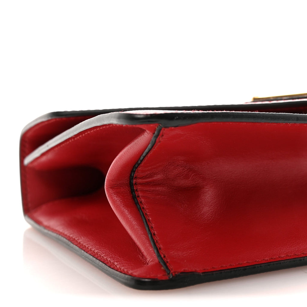 Saffiano Soft Calfskin Metal Triangle Logo Envelope Chain Shoulder Bag Fuoco