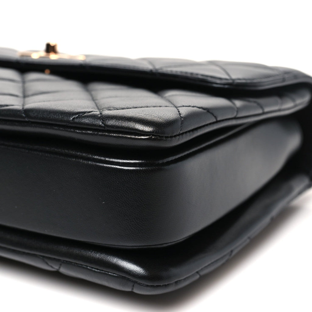Lambskin Quilted Medium Trendy CC Flap Dual Handle Bag Black
