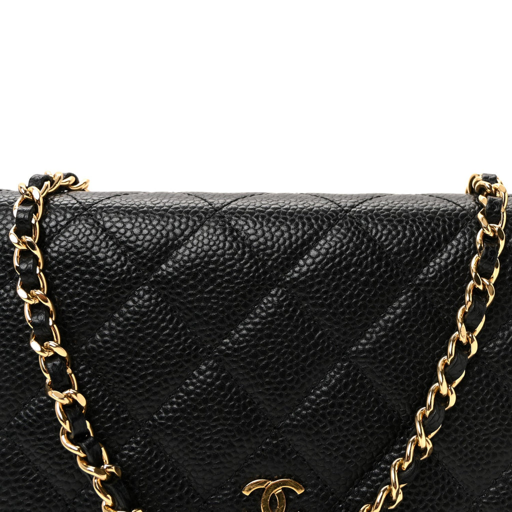 Caviar Quilted Wallet on Chain WOC Black