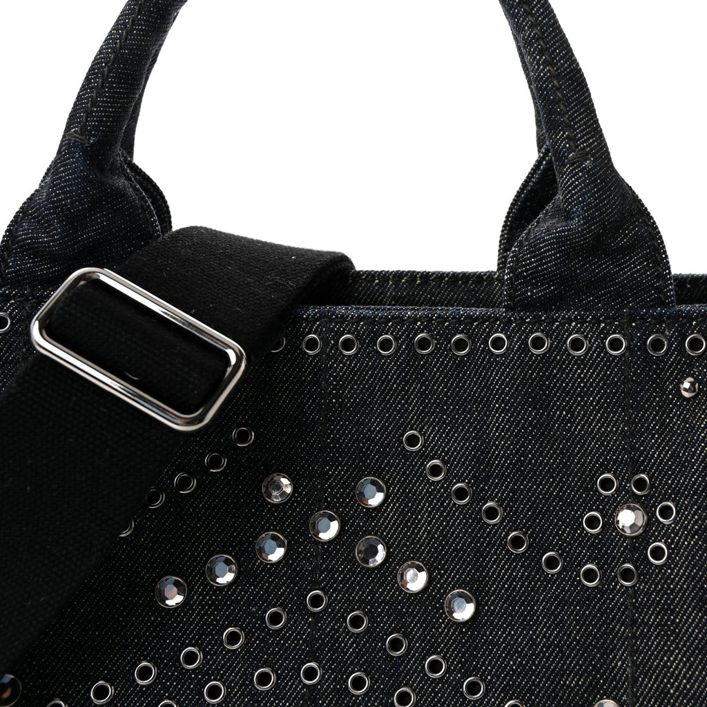 Canapa Denim Crystal Rivet Studded Tote Avio