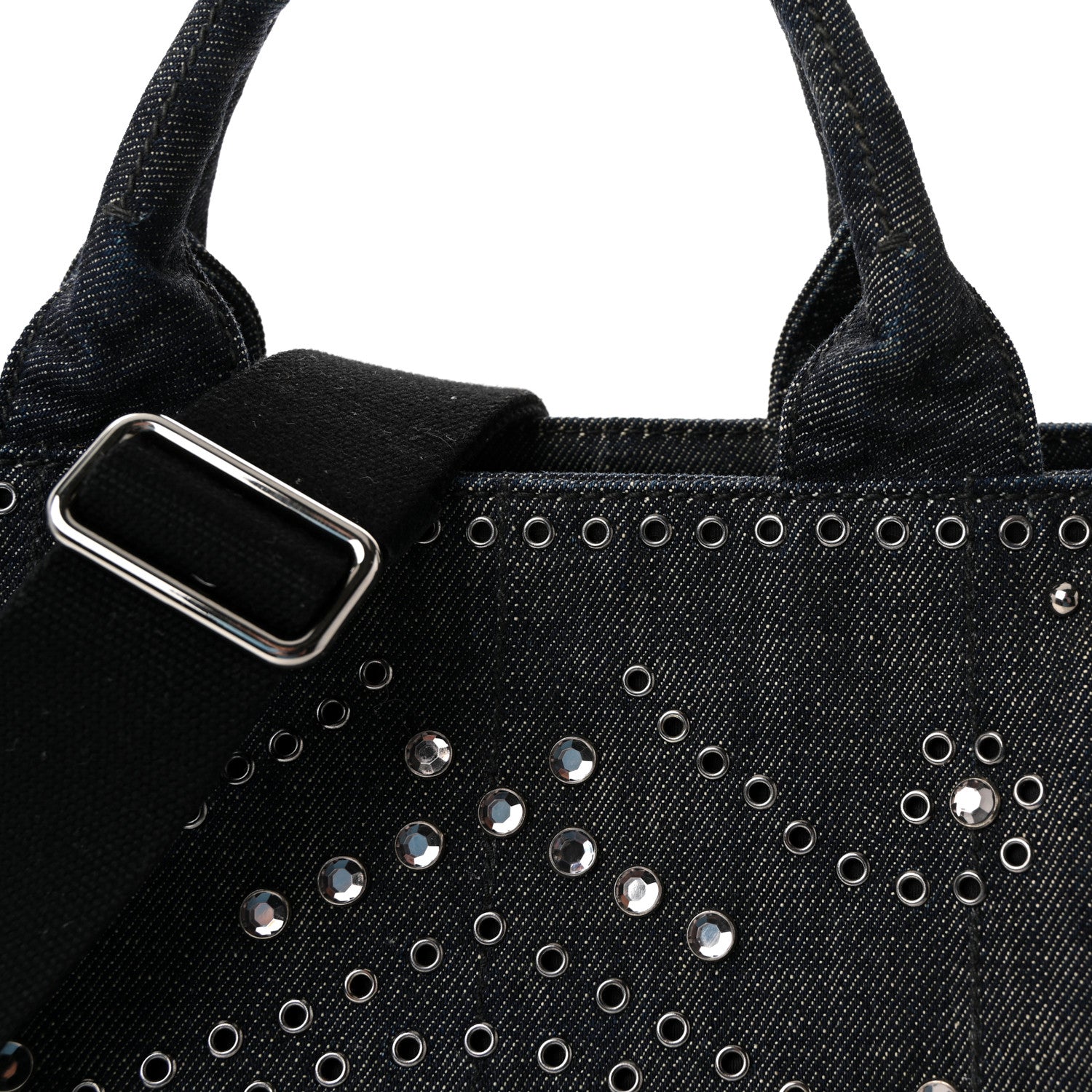 Canapa Denim Crystal Rivet Studded Tote Avio