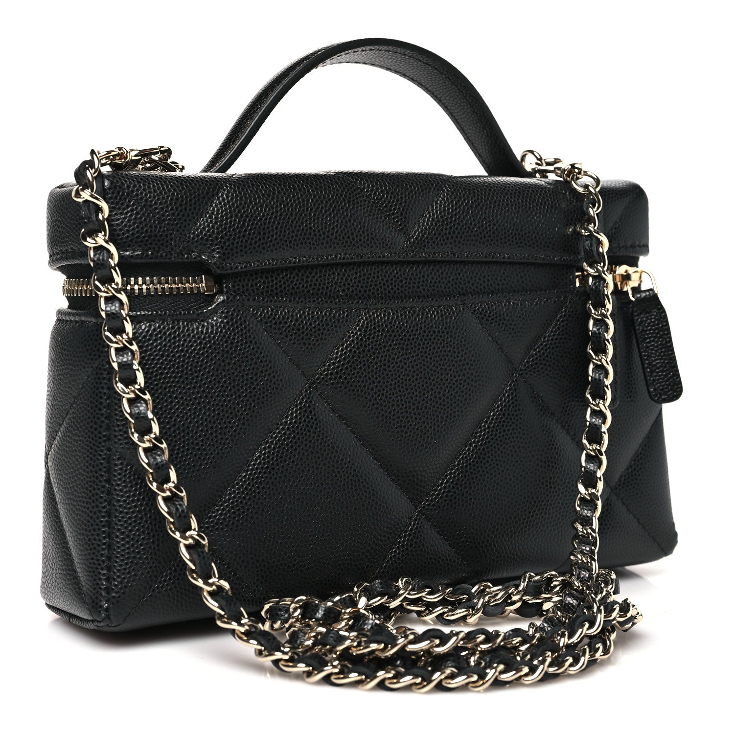 Caviar Quilted Top Handle Slim Vanity With Chain Black