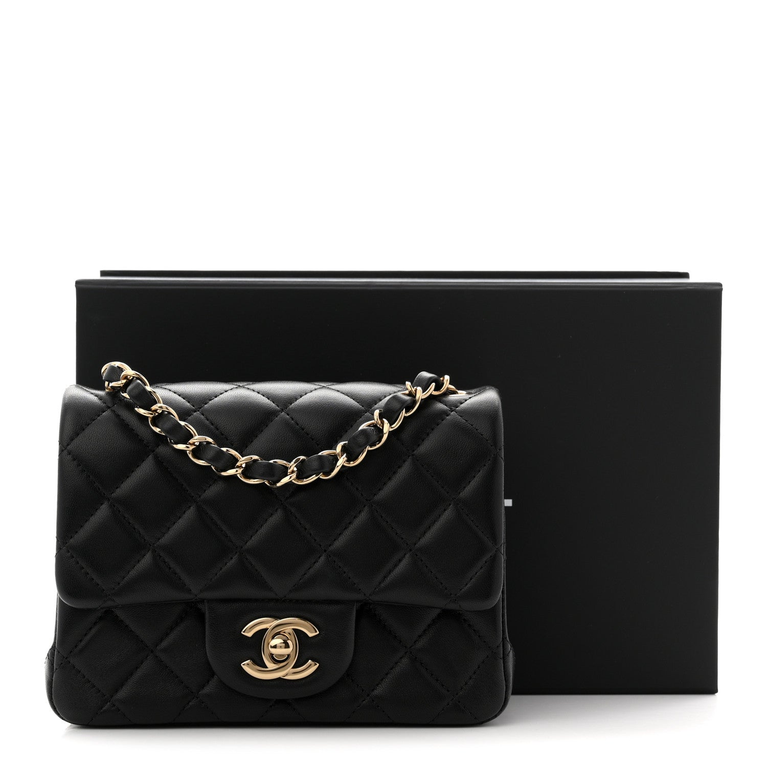 Lambskin Quilted Mini Square Flap Black