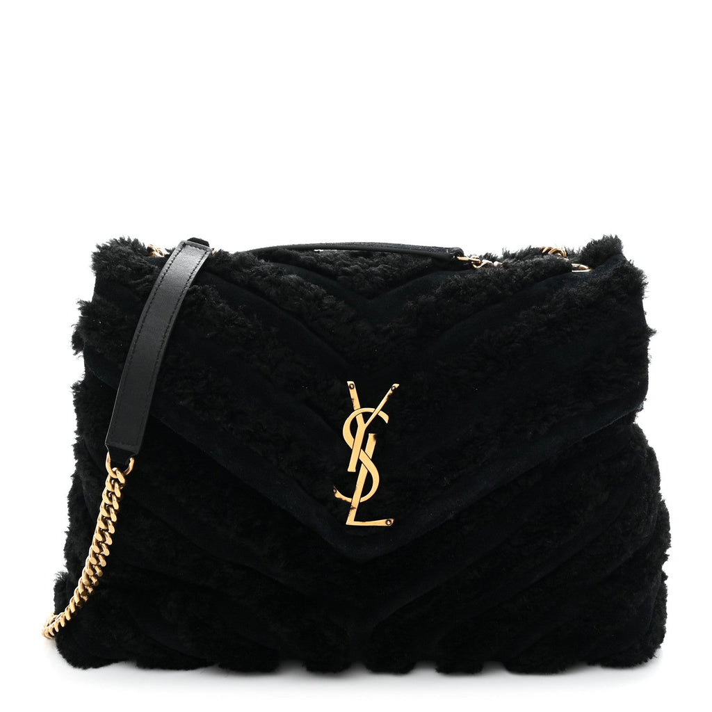 Shearling Y Quilted Monogram Medium Loulou Chain Satchel Black
