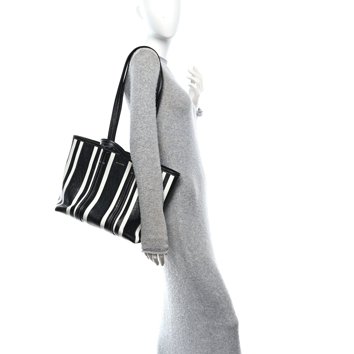 Agneau Arena Striped Patchwork Large Barbes East West Shopper Black White