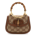 New Canvas Charisma Calfskin Crystal GG Monogram Small Bamboo 1947 Top Handle Bag Camel Ebony