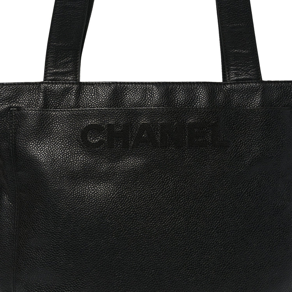 Caviar Embroidered Logo Shoulder Bag Black
