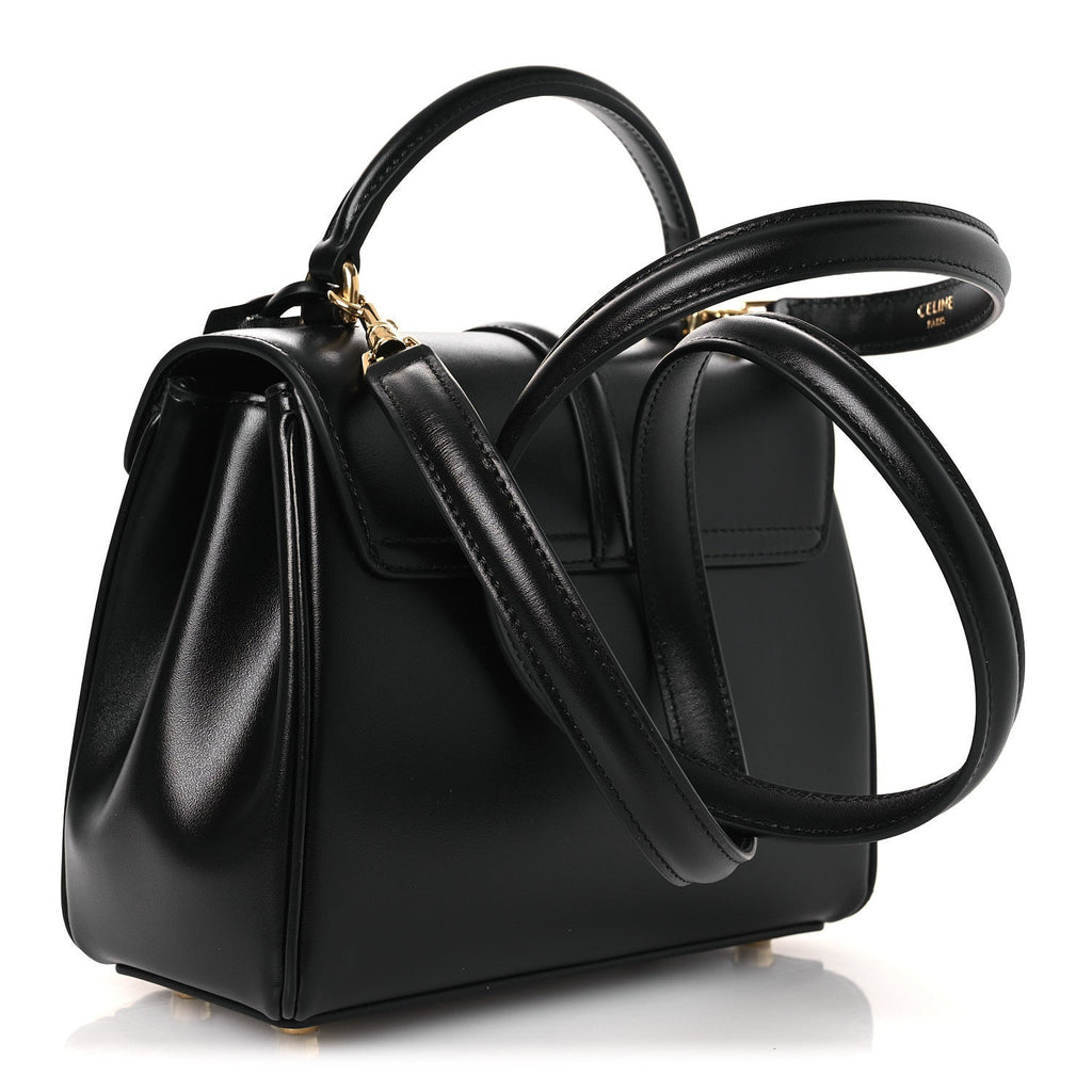 Satinated Calfskin Mini 16 Top Handle Bag Black