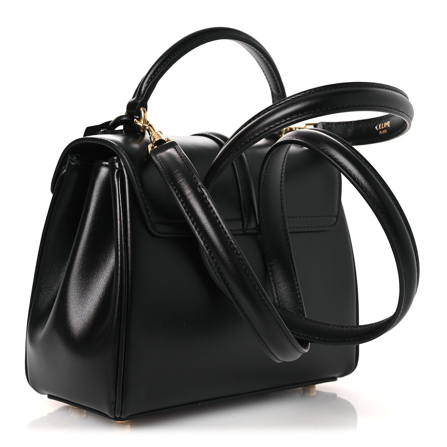Satinated Calfskin Mini 16 Top Handle Bag Black