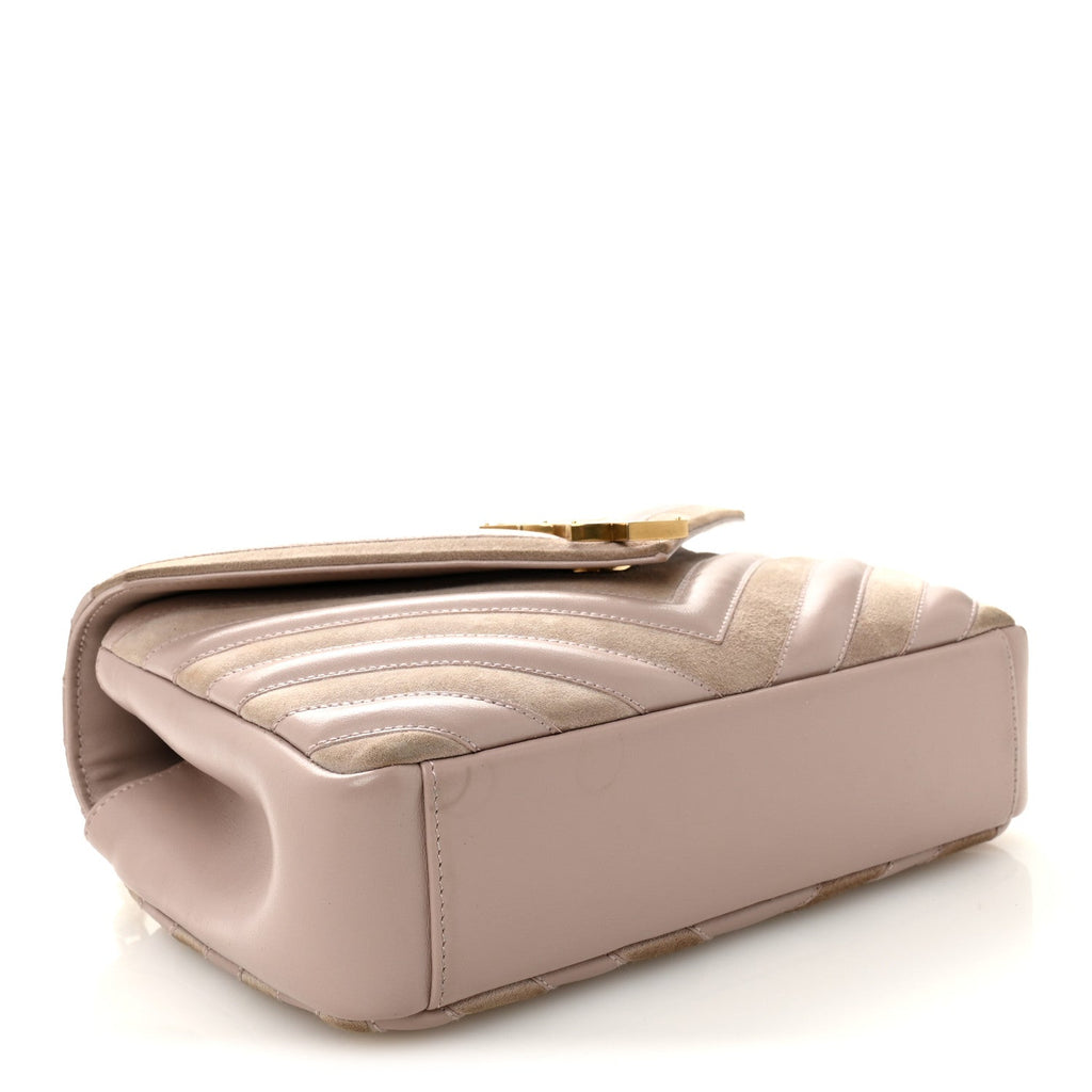 Calfskin Suede Matelasse Chevron Medium Monogram College Bag Rose Poudre