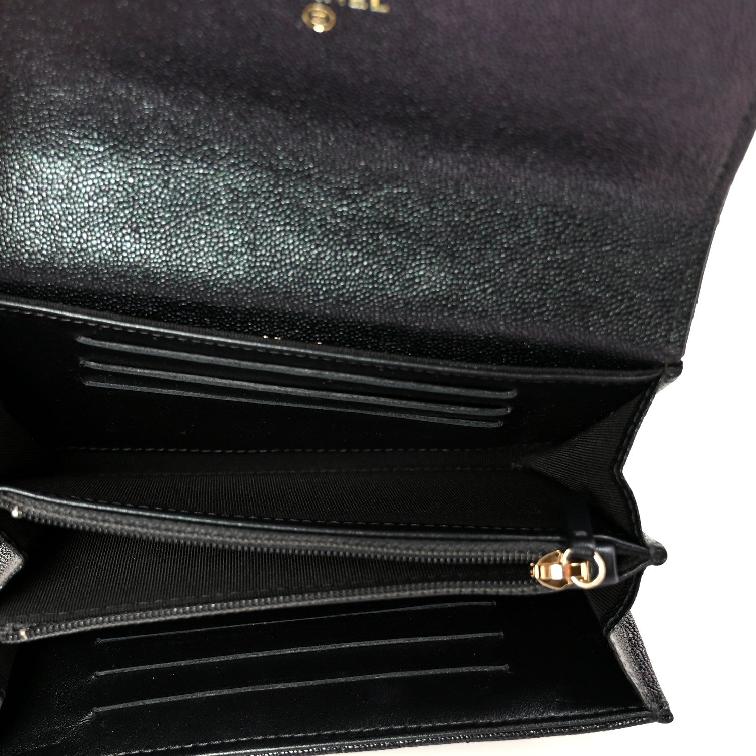 Iridescent Caviar Quilted Medium Flap Wallet Black