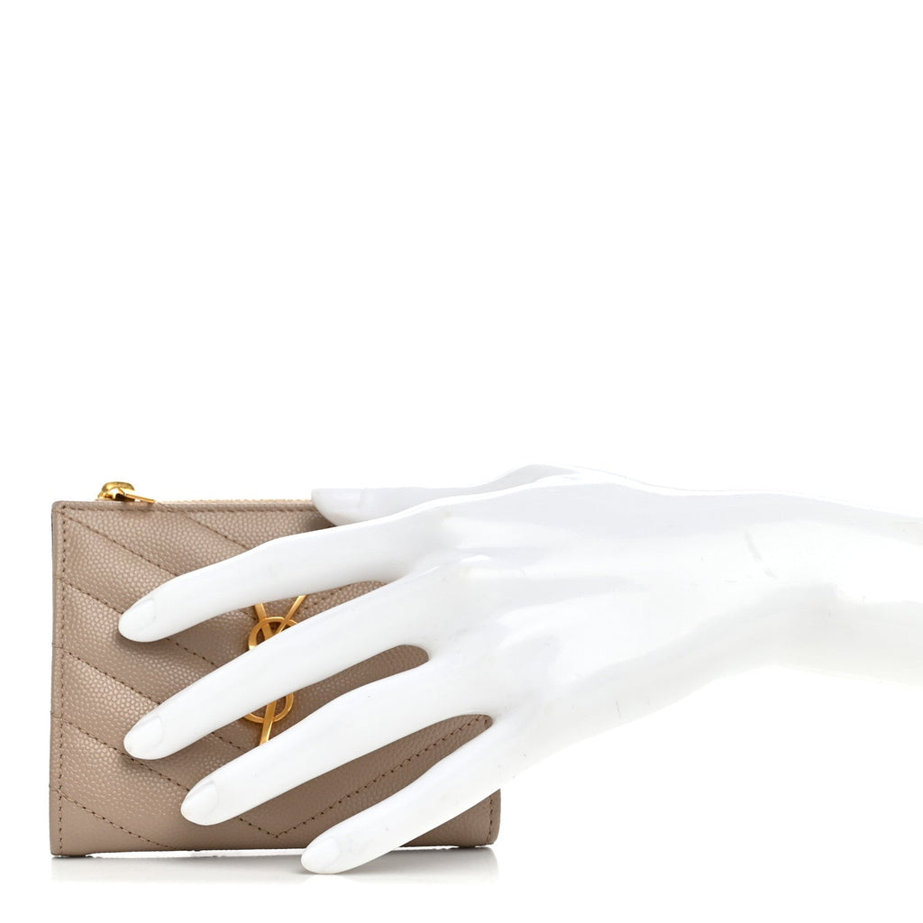 Grain De Poudre Matelasse Chevron Monogram Zipped  Case Dark Beige