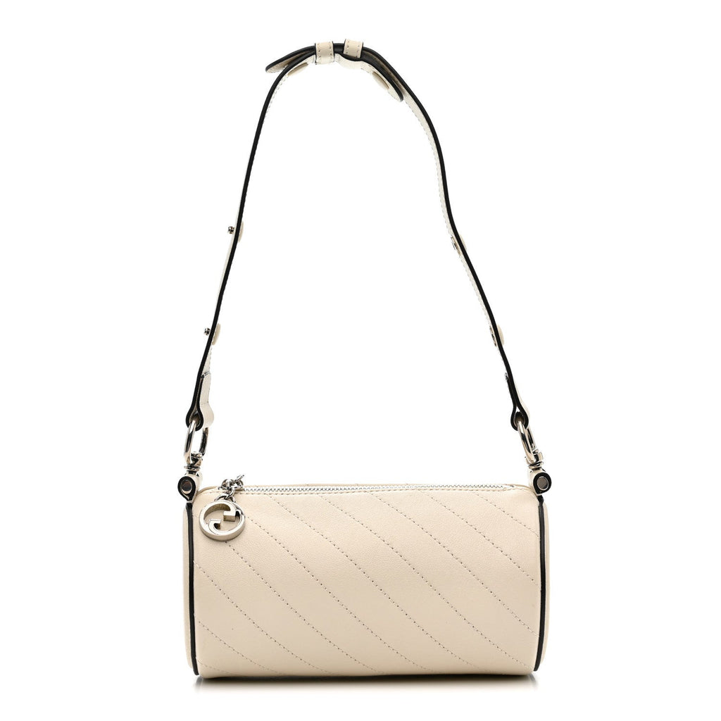 Sakai Be Green Calfskin Diagonal Stitched Mini Blondie Barrel Shoulder Bag Mystic White