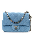 Denim Quilted Sweetheart Mini Flap Blue