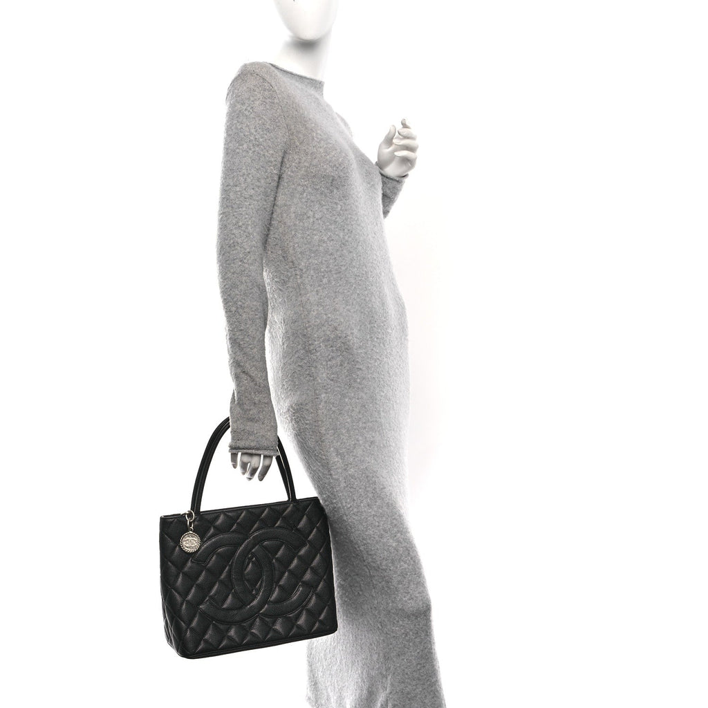 Caviar Quilted Medallion Tote Black