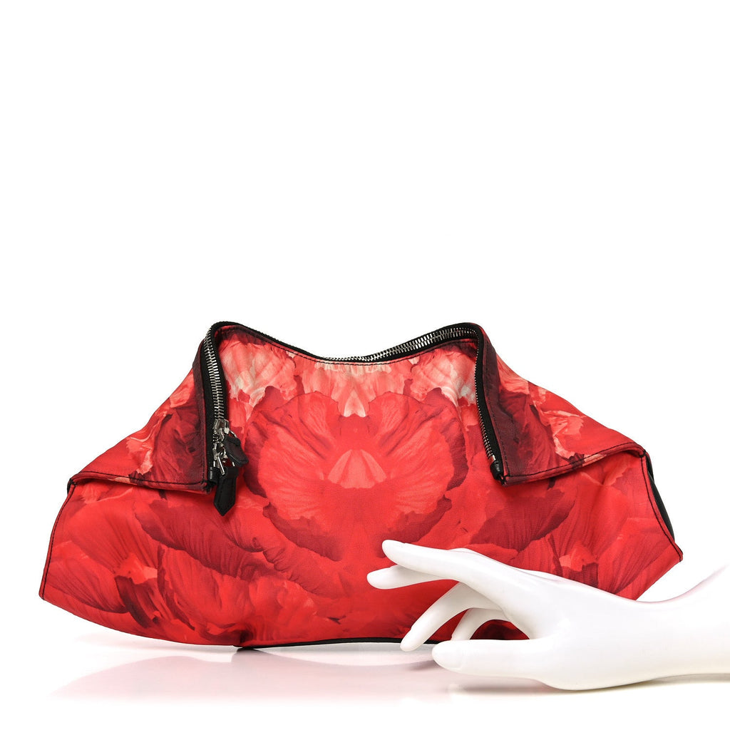 Silk Floral Print Clutch Red Multicolor