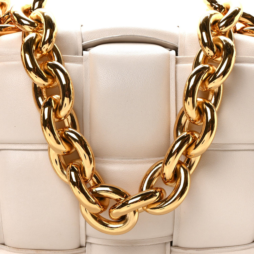 Lambskin Maxi Intreccio Padded Chain Cassette Crossbody Bag White