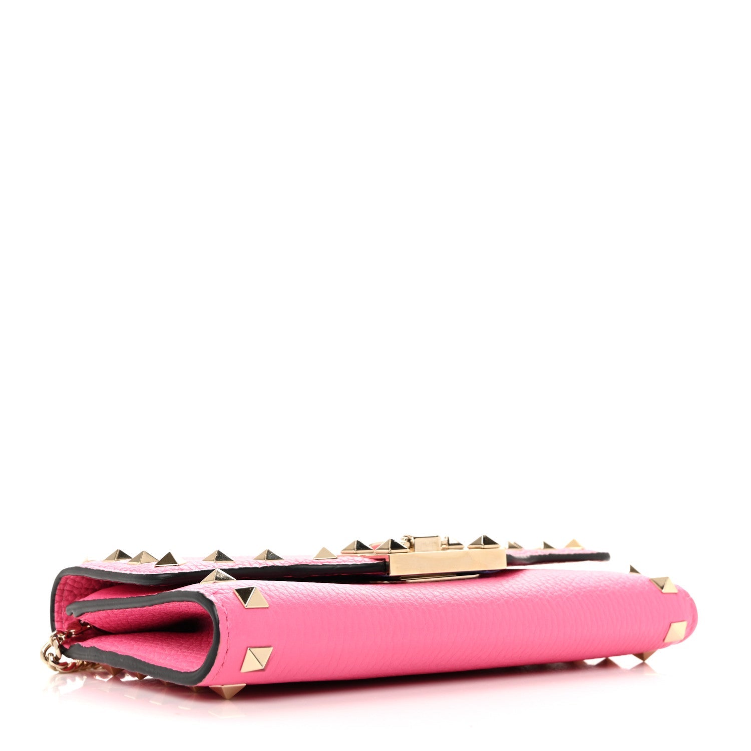 Pebbled Calfskin Rockstud Flip Lock Wallet On Chain Feminine Pink