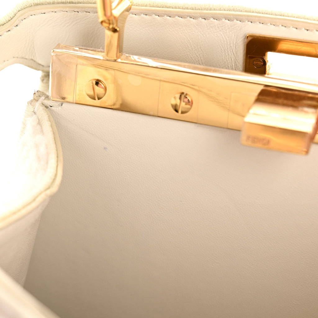 Curly Shearling Shiny Nappa Petite Peekaboo I SEE U Satchel White