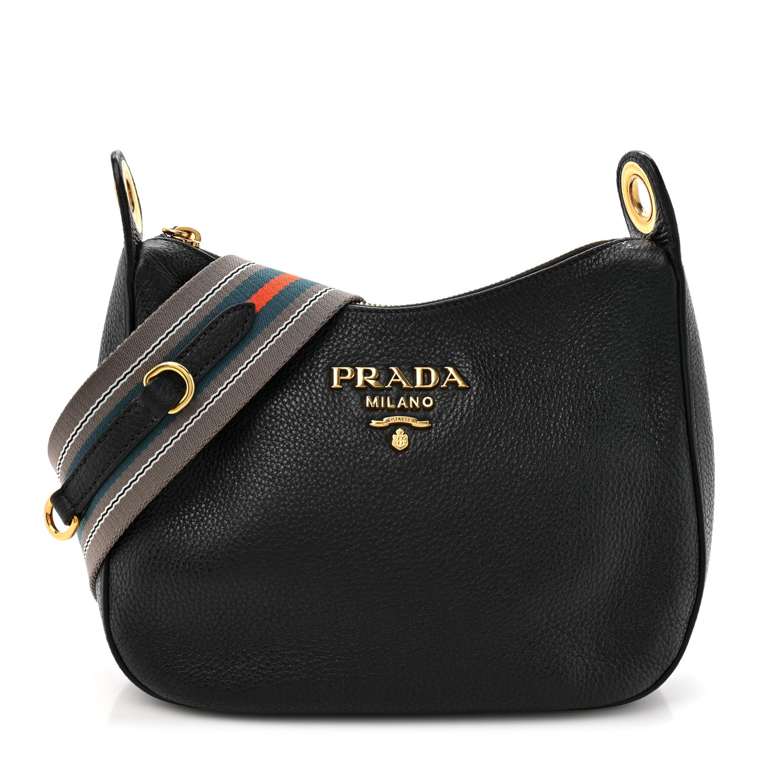 Vitello Phenix Zippered Messenger Hobo Black