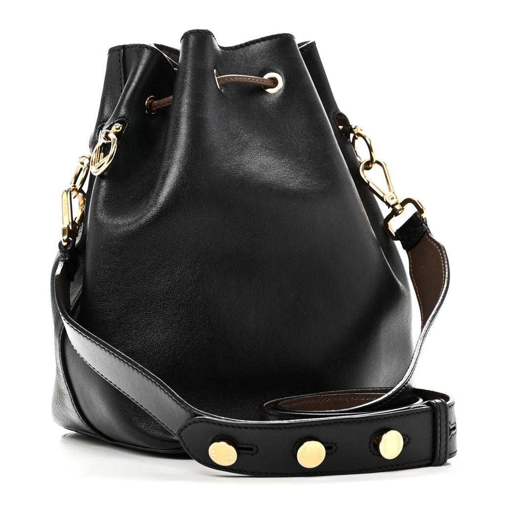 Vitello Century Matte F is Fendi Stamp Patch Bi-Color Grande Mon Tresor Bucket Bag Black Maya Fragola