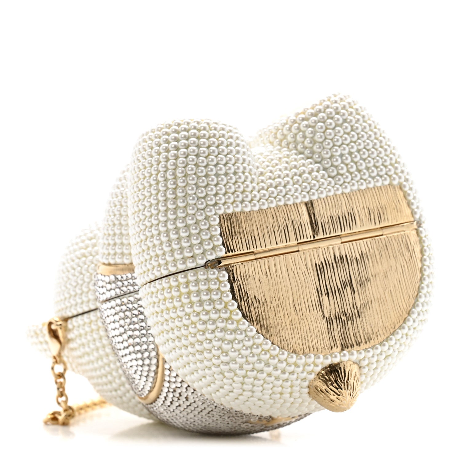 Pearl Crystal Sweetheart Bear Minaudiere Clutch White