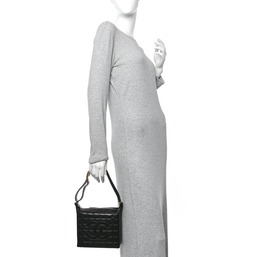 Lambskin Quilted Small Chocolate Bar Shoulder Bag Black