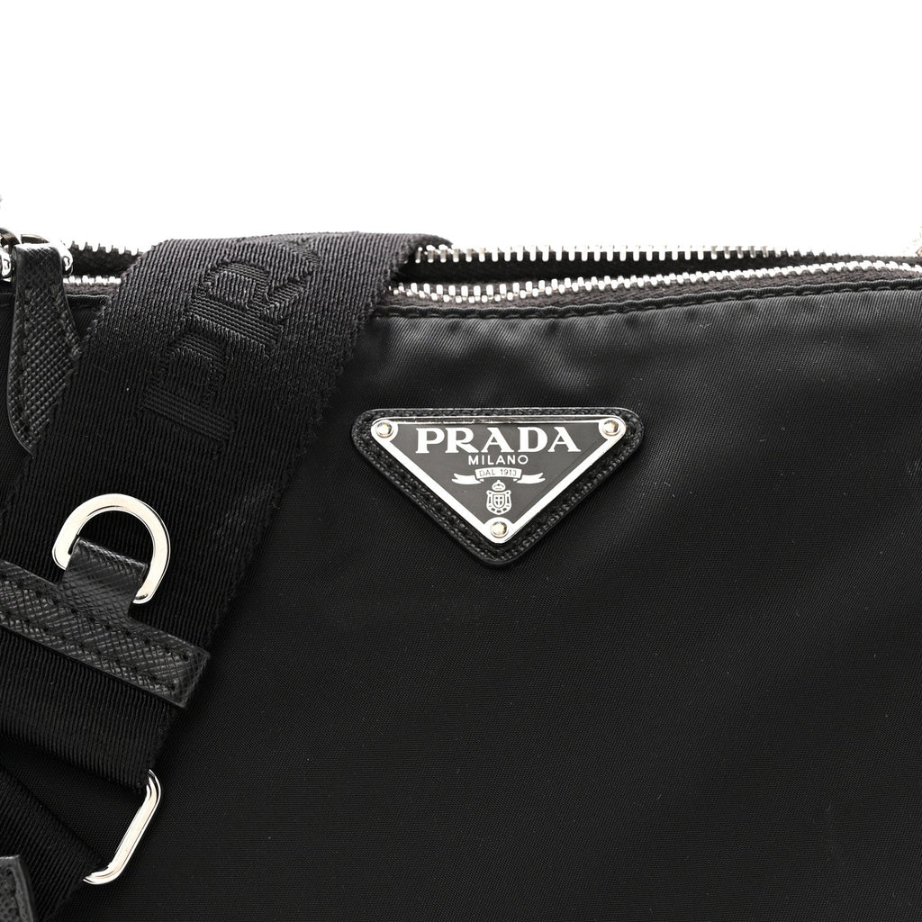 Re-Nylon Saffiano Re-Edition 2000 Double Zip Crossbody Bag Black