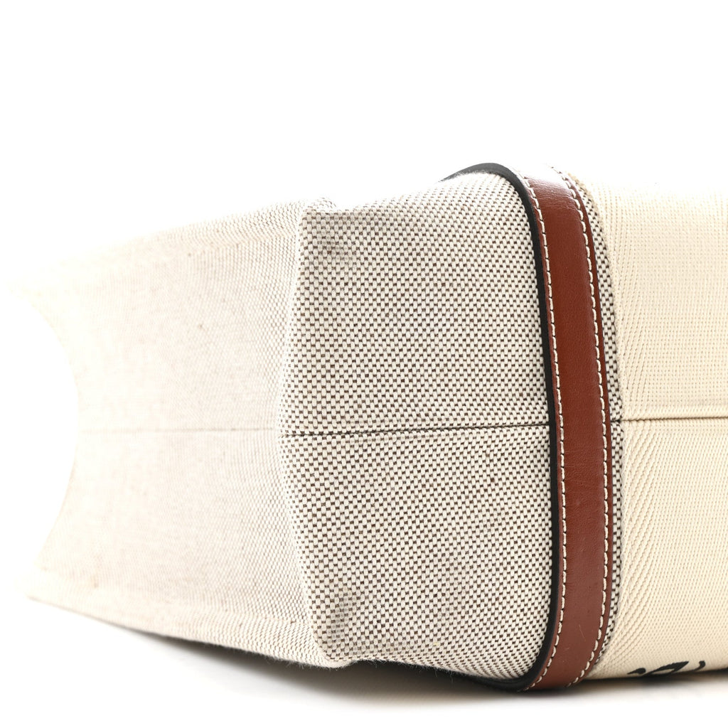Cotton Calfskin Medium Woody Ribbon Tote White Brown