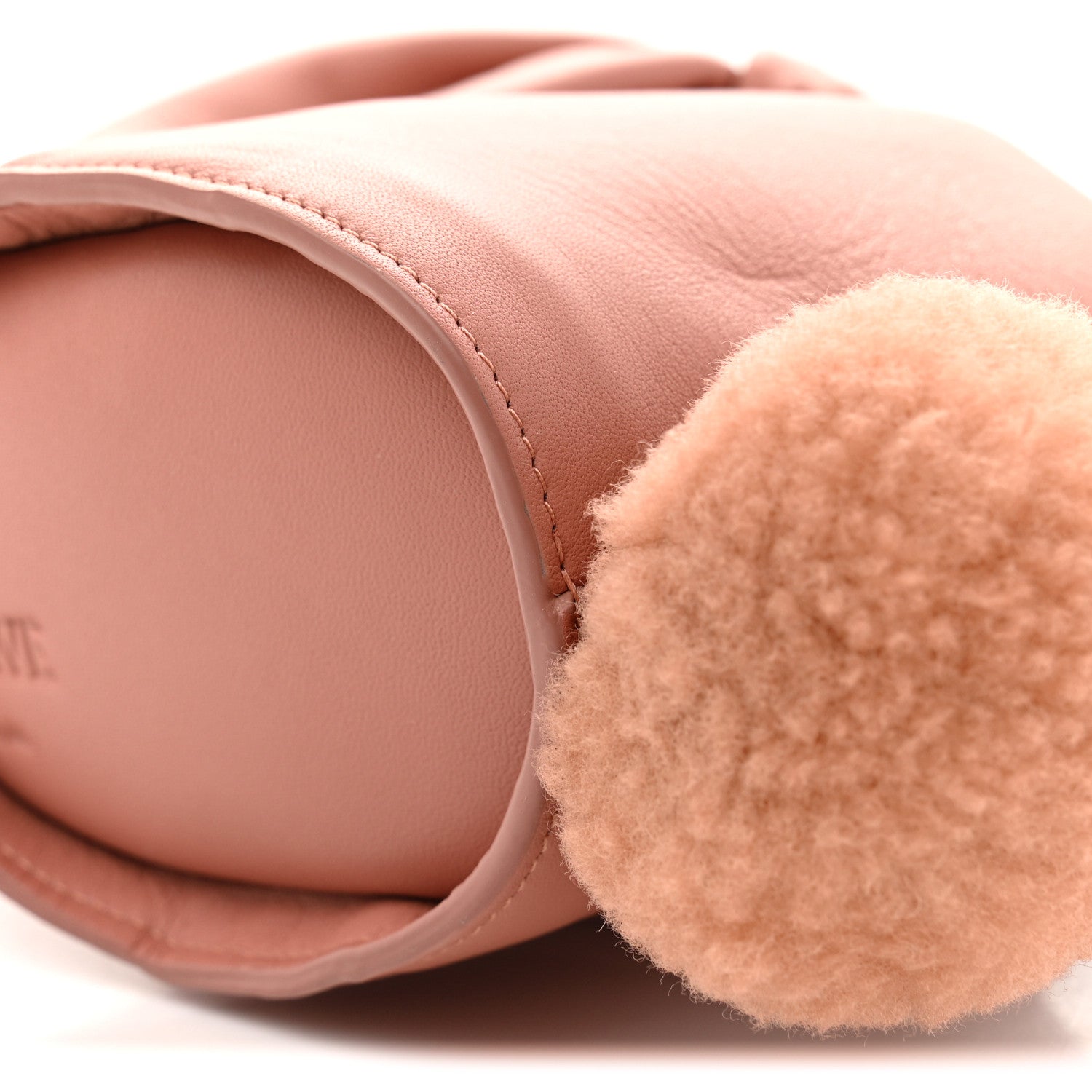 Calfskin Shearling Small Bunny Shoulder Bag Peach Bloom