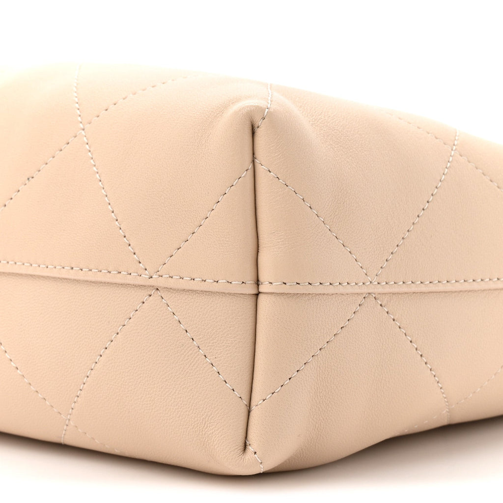 Shiny Lambskin Quilted Small Hobo Beige