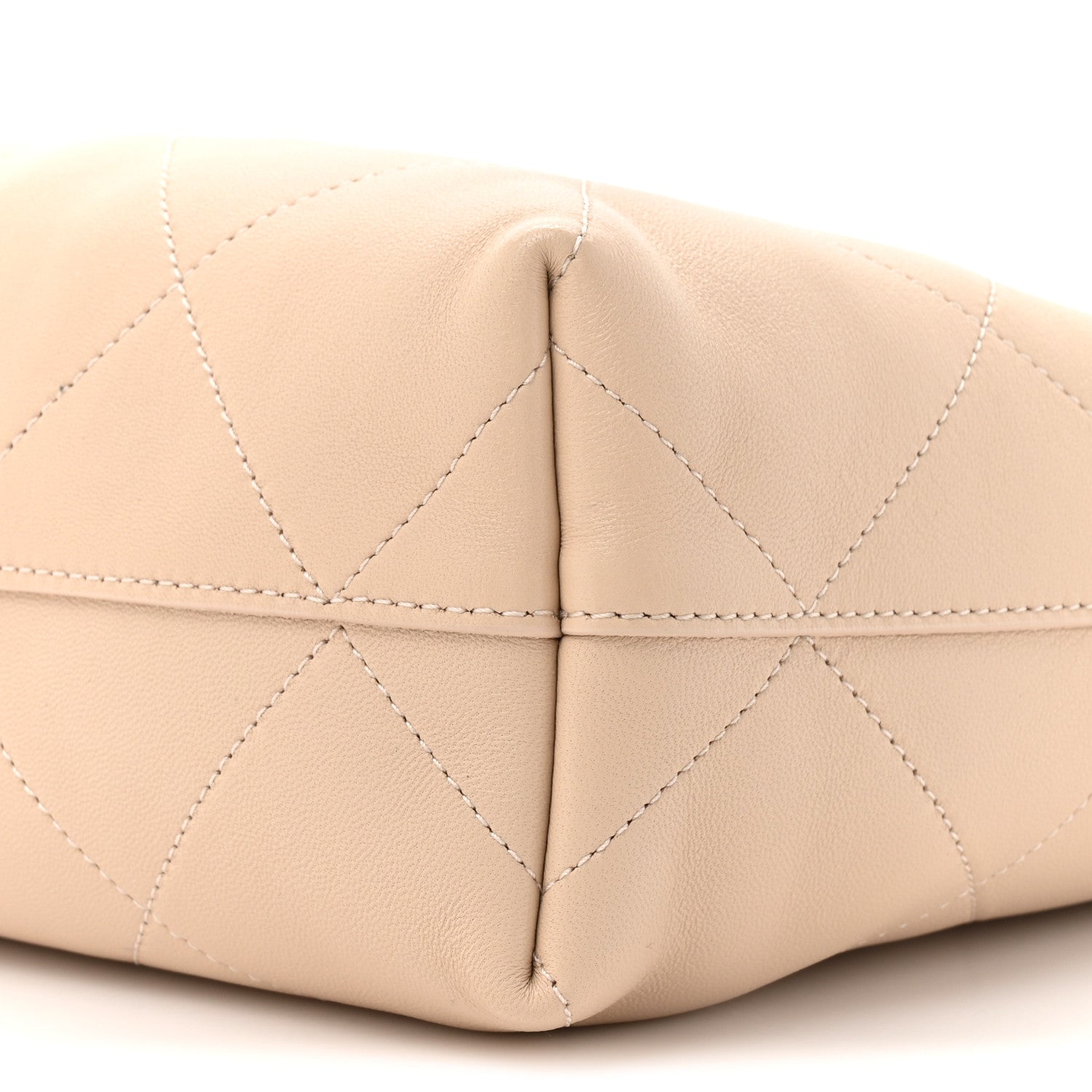 Shiny Lambskin Quilted Small Hobo Beige