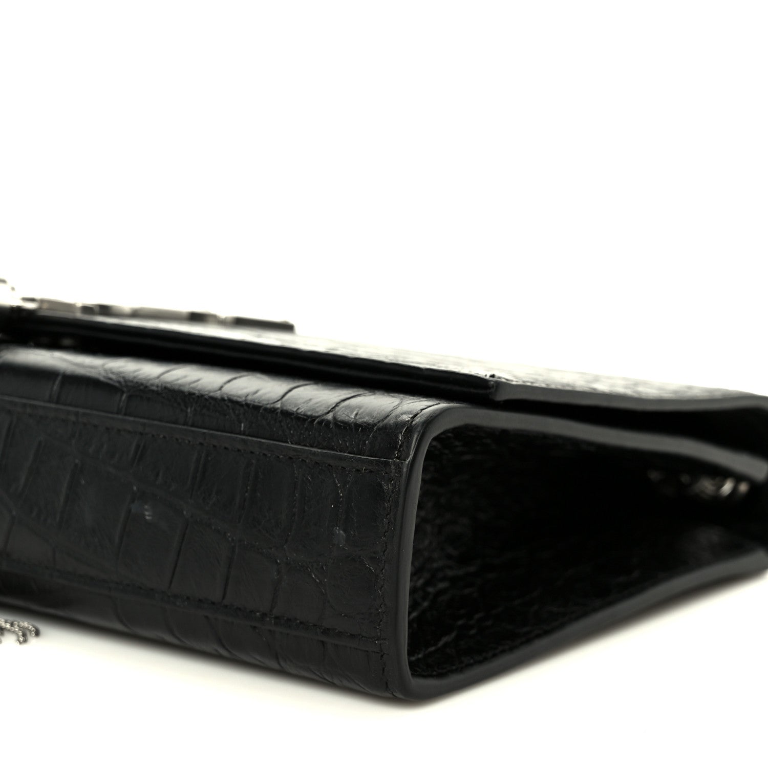 Calfskin Crocodile Embossed Medium Classic Monogram Kate Tassel Satchel Black