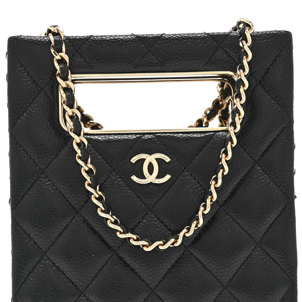 Caviar Quilted Evening Box Bag Black