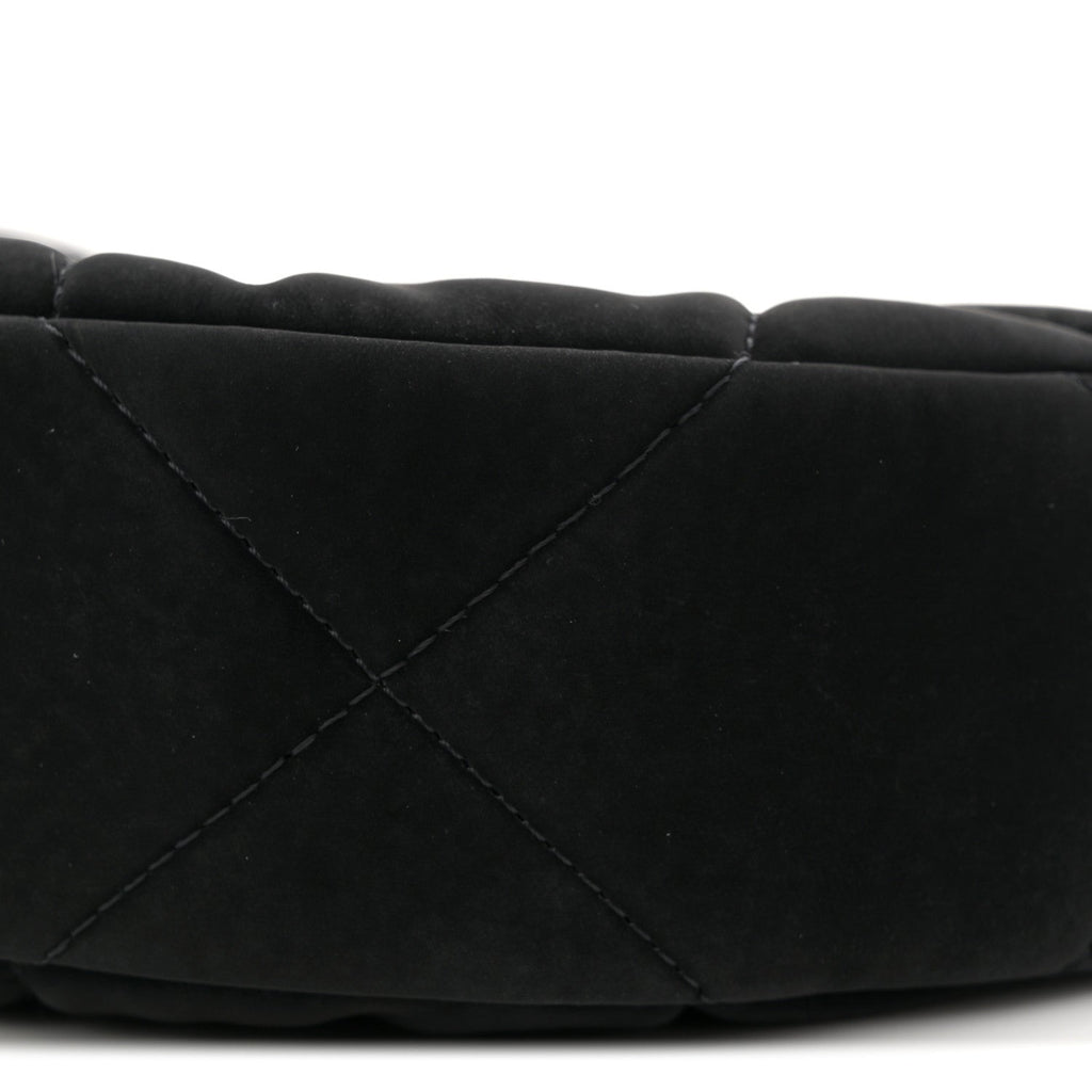 Velvet Effect Nylon Shiny Crumpled Calfskin Coco Neige Quilted Clutch With Chain Black