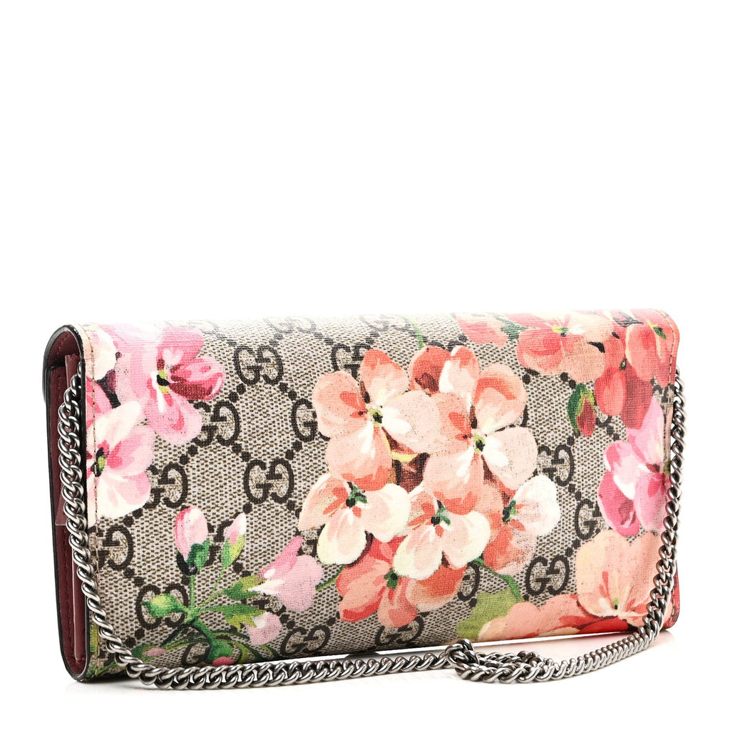 GG Supreme Monogram Blooms Dionysus Chain Clutch Wallet Beige Multicolor Dry Rose