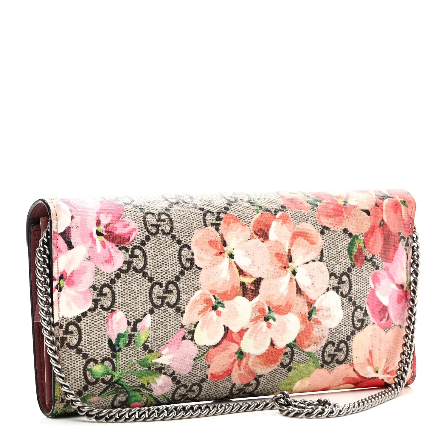 GG Supreme Monogram Blooms Dionysus Chain Clutch Wallet Beige Multicolor Dry Rose