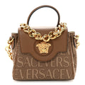 Calfskin Canvas Allover La Medusa Small Top Handle Handbag Brown