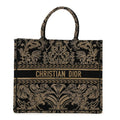 Canvas Embroidered Large Ornamental Cornely Effect Book Tote Black Beige