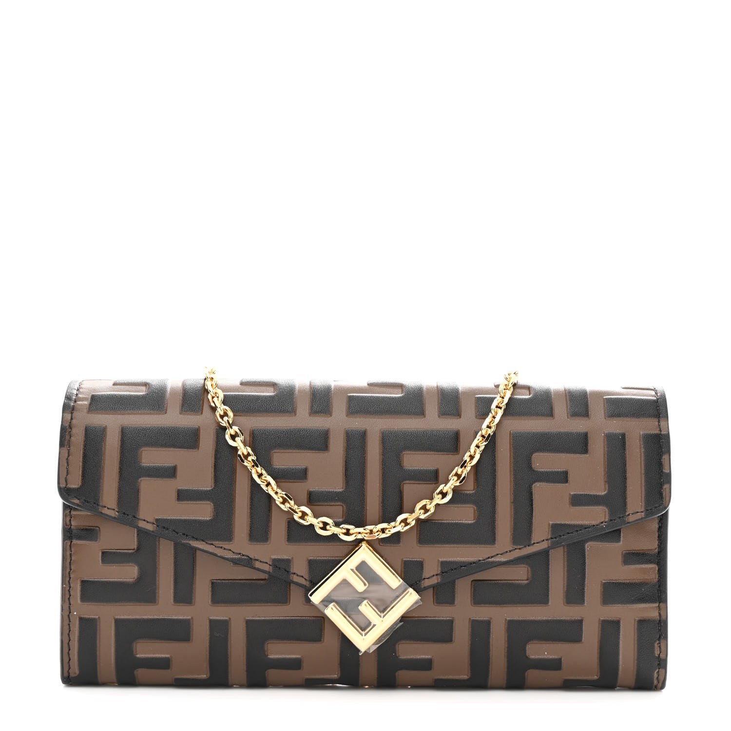 Vitello Soft F is Fendi Bi-Color FF 1974 Embossed Continental Envelope Wallet On Chain Maya Black