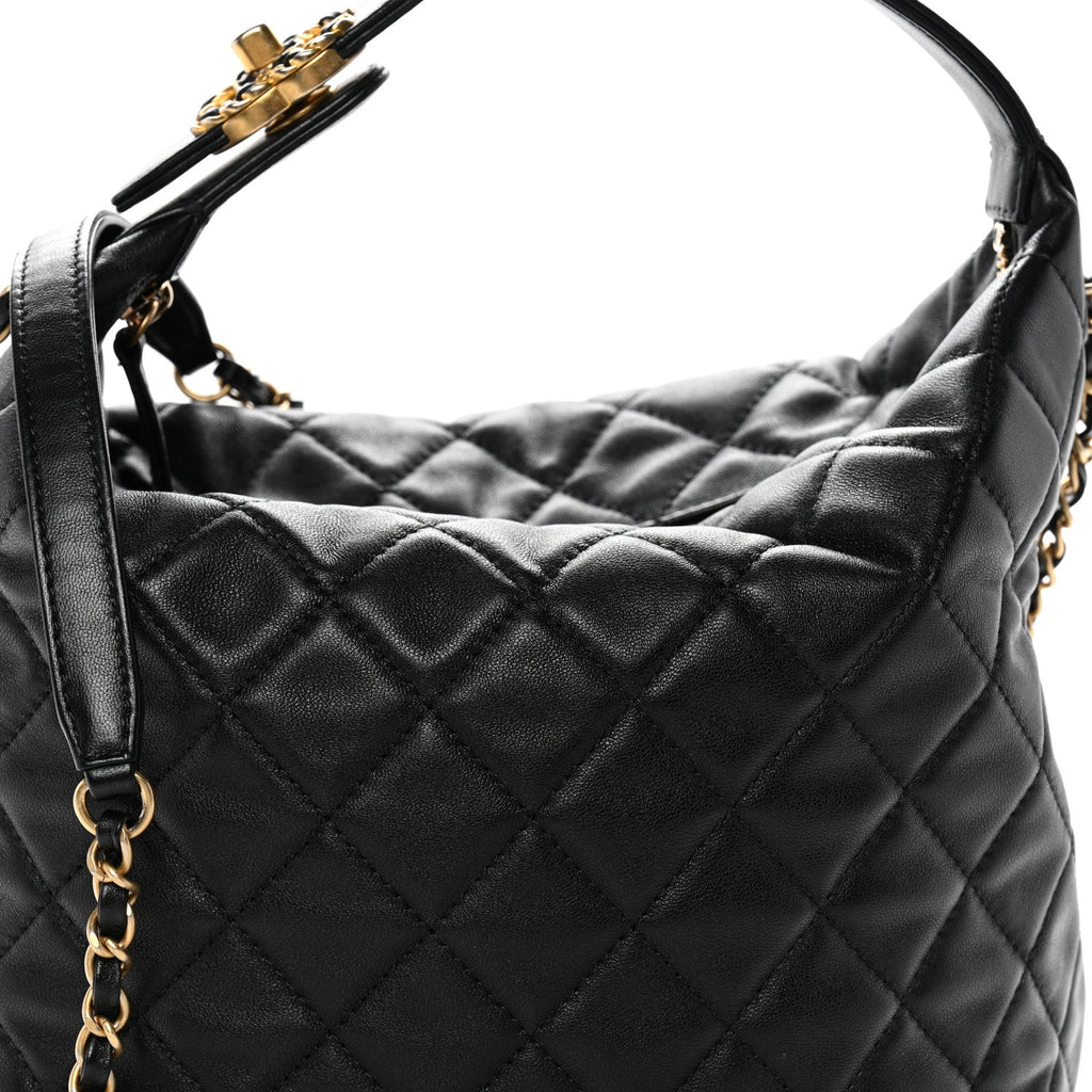 Lambskin Quilted Large Perfect Meeting Hobo Black