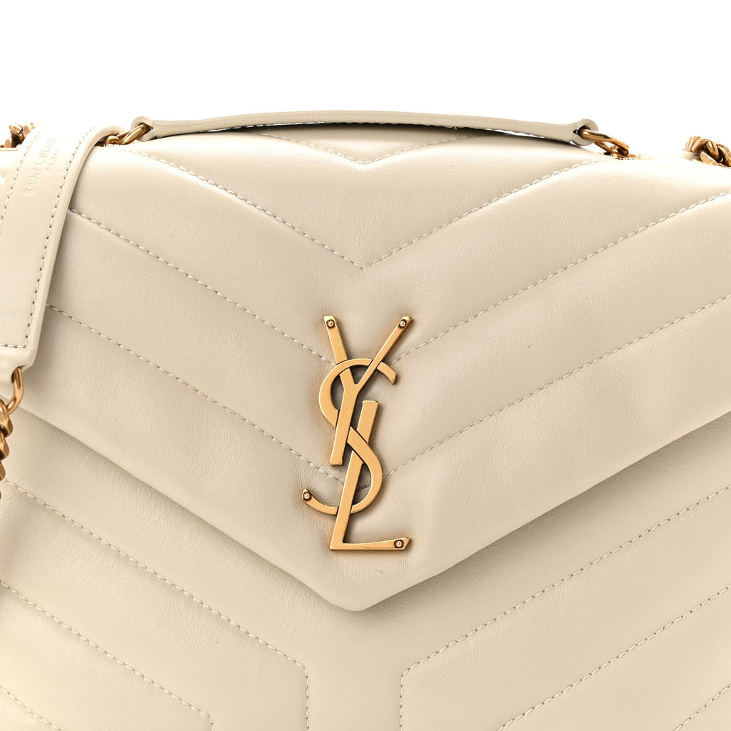 Calfskin Y Quilted Monogram Small Loulou Chain Satchel Crema Soft