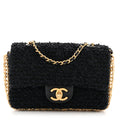 Tweed Quilted Mini Side Pearl Flap Bag Black