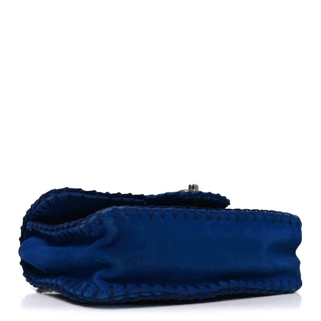 Suede Quilted Whipstitch Mini Flap Blue