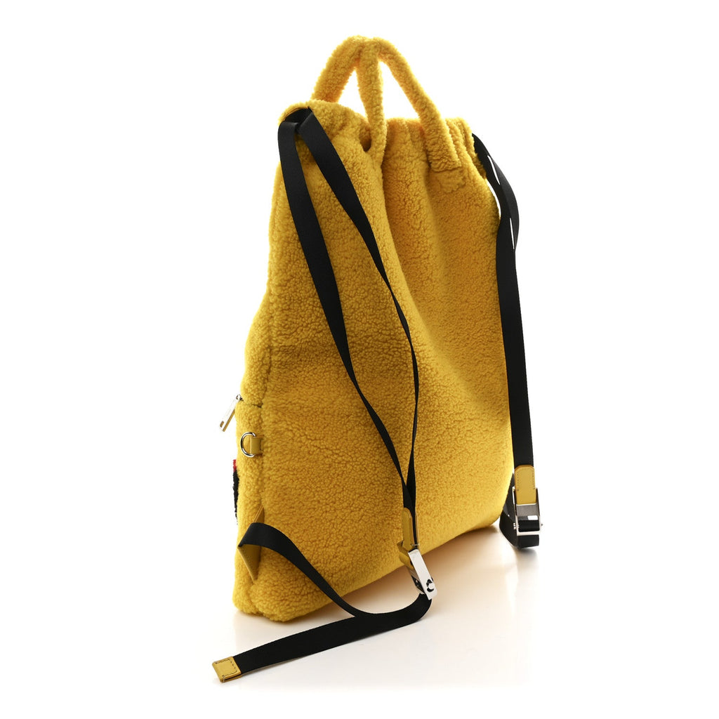 Shearling Calfskin Vocabulary Drawstring Backpack Yellow