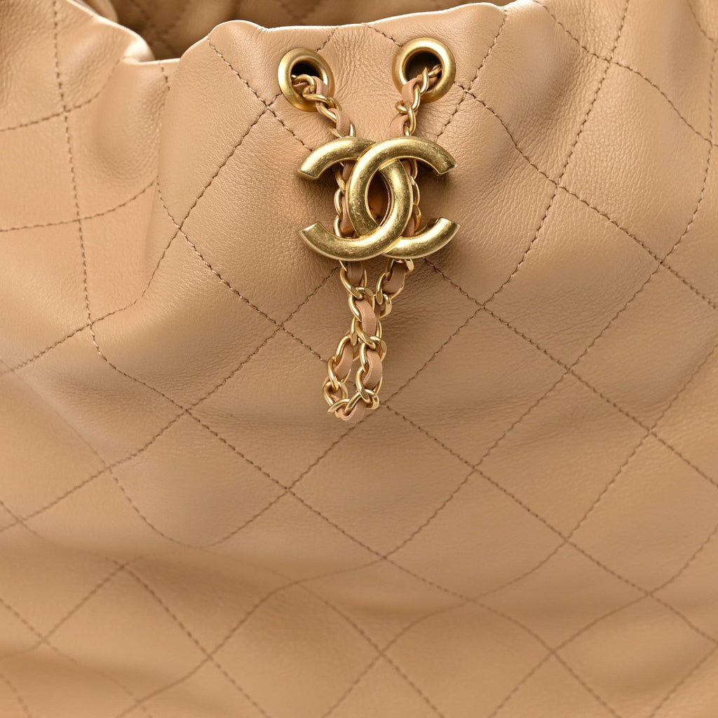 Calfskin Quilted Small Maxi Hobo Beige