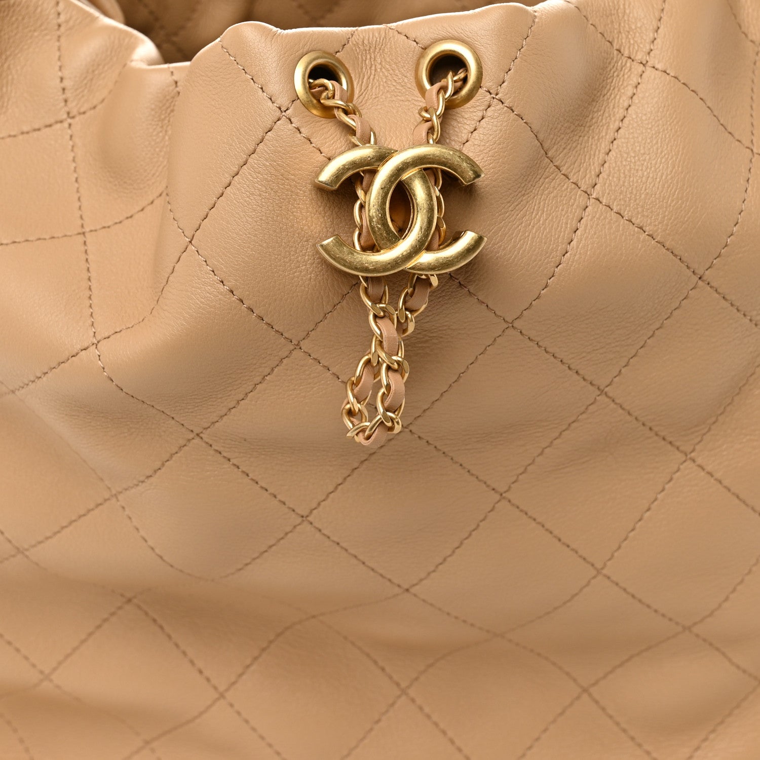 Calfskin Quilted Small Maxi Hobo Beige
